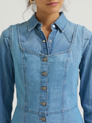 Women's Heritage Seamed Button Front Dress in Cloud Coverage