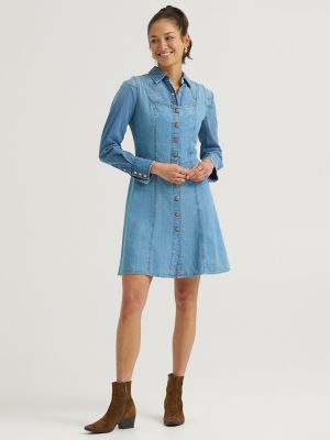 Women's Heritage Seamed Button Front Dress in Cloud Coverage