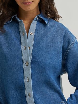 Women's Heritage Denim Drapey Shirt in River Fade Top