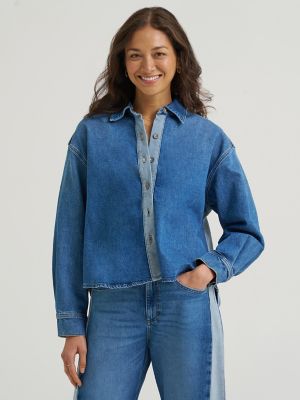 Women's Heritage Denim Drapey Shirt in River Fade Top