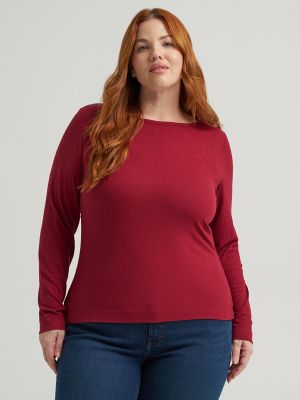 Women's Heritage Boatneck Top (Plus) in Tibetan Red