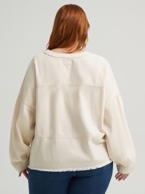 Women's Heritage Loose Popover V-Neck Top (Plus) in Ecru