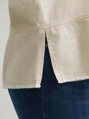 Women's Heritage Loose Popover V-Neck Top (Plus) in Ecru