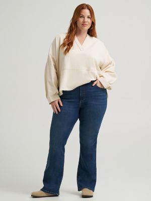 Women's Heritage Loose Popover V-Neck Top (Plus) in Ecru