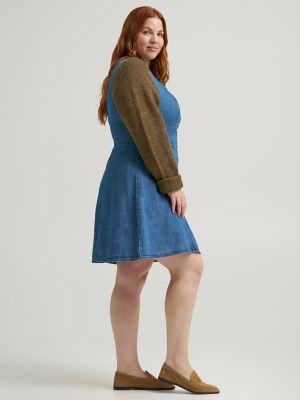 Women's Heritage Seamed Button Front Dress (Plus) in Prep Rinse