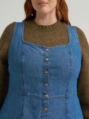 Women's Heritage Seamed Button Front Dress (Plus) in Prep Rinse
