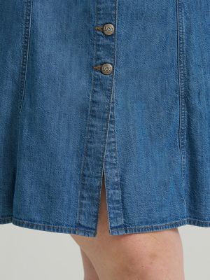Women's Heritage Seamed Button Front Dress (Plus) in Prep Rinse
