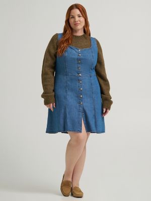 Women's Heritage Seamed Button Front Dress (Plus) in Prep Rinse