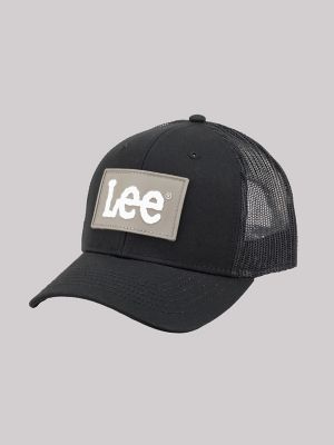 Men's Rubber Logo Patch Trucker Hat in Black