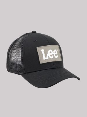 Men's Rubber Logo Patch Trucker Hat in Black