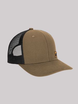 Men's Rubber Logo Patch Mesh Hat in Tan