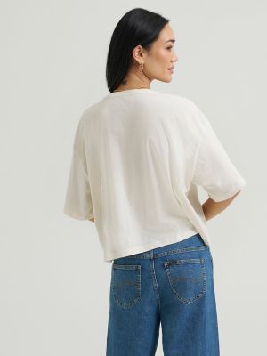 Women's Boxy Crop Logo Tee in Ecru