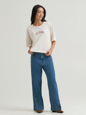 Women's Boxy Crop Logo Tee in Ecru