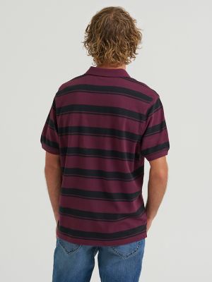 Men's Stripe Mini Pique Polo Shirt in Fig