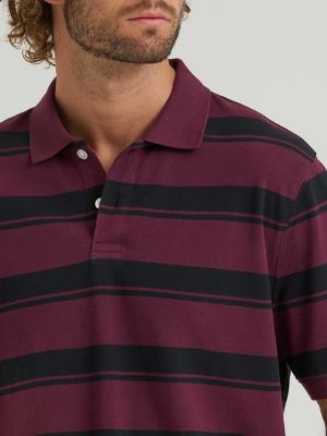 Men's Stripe Mini Pique Polo Shirt in Fig