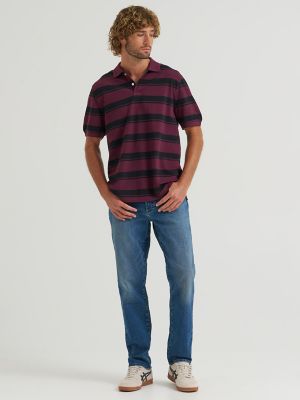 Men's Stripe Mini Pique Polo Shirt in Fig