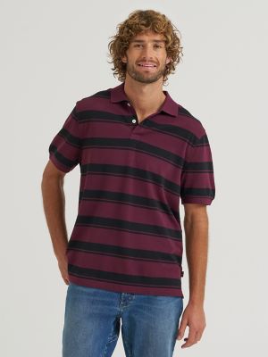 Men's Stripe Mini Pique Polo Shirt in Fig
