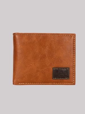 Men's Bifold Wallet with Stamped Logo Key Chain Gift Set in Cognac