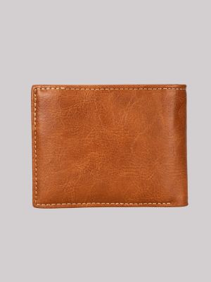 Men's Bifold Wallet with Stamped Logo Key Chain Gift Set in Cognac