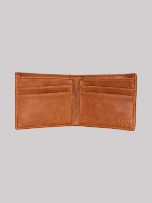 Men's Bifold Wallet with Stamped Logo Key Chain Gift Set in Cognac
