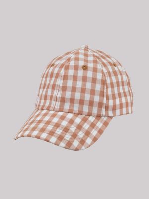 Women's Gingham Logo Hat in Tan