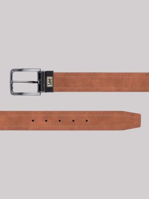 Men's Logo Stamped Reversible Belt in Cognac Black