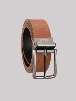 Men's Logo Stamped Reversible Belt in Cognac Black