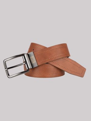 Men's Logo Stamped Reversible Belt in Cognac Black
