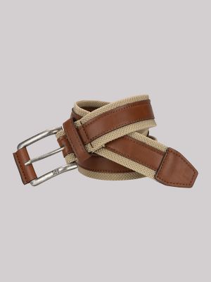 Men's Contrast Center Canvas Belt in Khaki