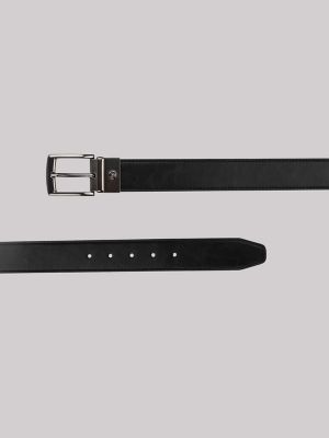 Men's Logo Stamped Reversible Canvas Belt in Black Grey
