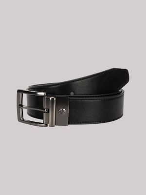 Men's Logo Stamped Reversible Canvas Belt in Black Grey