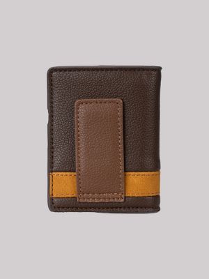 Men's Contrast Trim Passcase Wallet in Brown