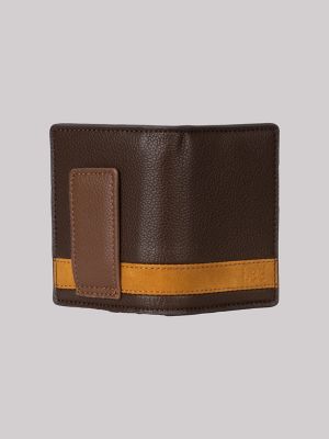 Men's Contrast Trim Passcase Wallet in Brown