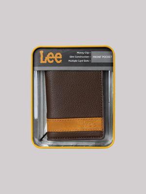 Men's Contrast Trim Passcase Wallet in Brown