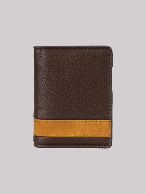 Men's Contrast Trim Passcase Wallet in Brown