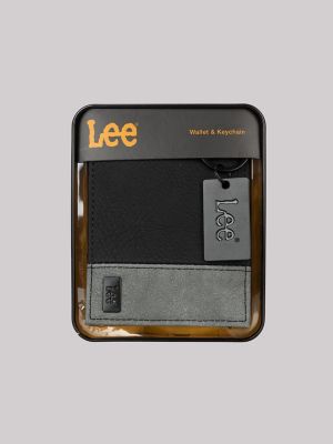 Men's Bifold Wallet with Stamped Logo Key Chain Gift Set