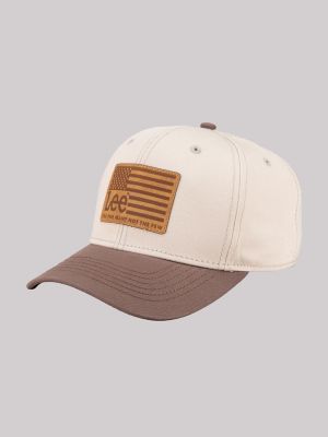 Men's Flag Patch Canvas Hat in Tan
