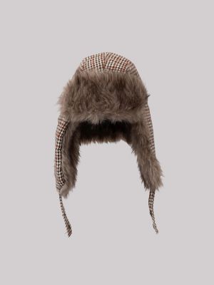 Men's Faux Fur Lined Plaid Hunting Hat