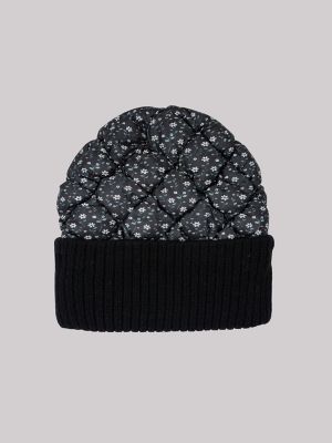 Womens Ditsy Floral Embroidered Beanie:Black:One Size alternative view