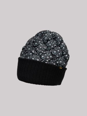 Womens Ditsy Floral Embroidered Beanie:Black:One Size alternative view 2