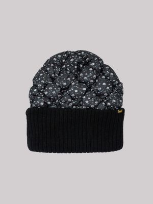 Womens Ditsy Floral Embroidered Beanie:Black:One Size main view