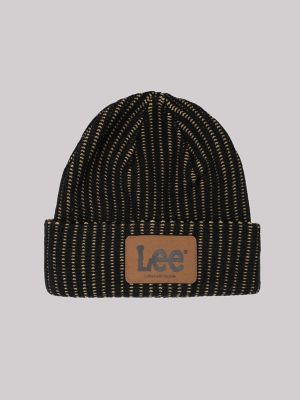 Men's Logo Patch Textured Cuffed Beanie Set