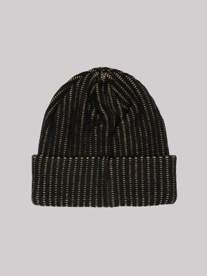 Men's Logo Patch Textured Cuffed Beanie Set