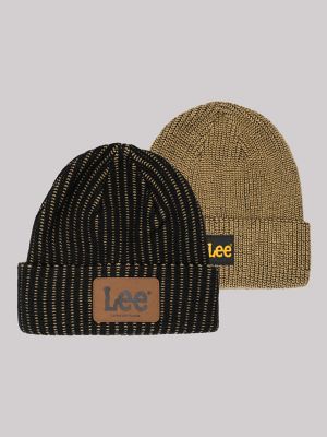 Men's Logo Patch Textured Cuffed Beanie Set
