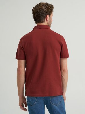 Men's Lightweight Waffle Knit Polo Shirt in Madder Brown