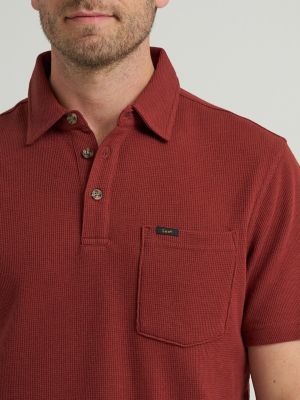 Men's Lightweight Waffle Knit Polo Shirt in Madder Brown