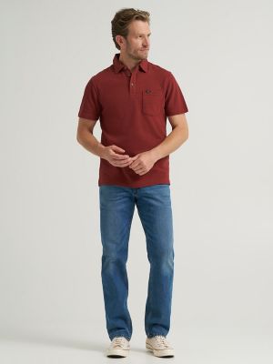 Men's Lightweight Waffle Knit Polo Shirt in Madder Brown