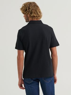 Men's Lightweight Waffle Knit Polo Shirt in Black alternative view