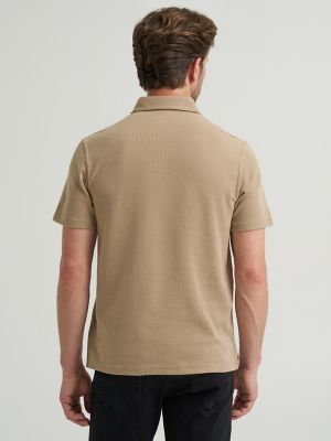Men's Lightweight Waffle Knit Polo Shirt in Chinchilla
