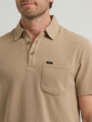 Men's Lightweight Waffle Knit Polo Shirt in Chinchilla